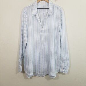 CP Shades 100% Linen Long Tunic Long Sleeve Striped White/Blue Size L